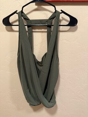 SHEIN Olive Green Draped Crossover Tank Top